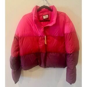 Marine Layer 2024 Gia Crop Puffer Down Jacket NWT Sz Medium Warm Colorblock